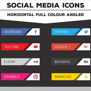 Social Media Icons - Horizontal With Angle Full Colour PNG Files for Web, Blog, and Print