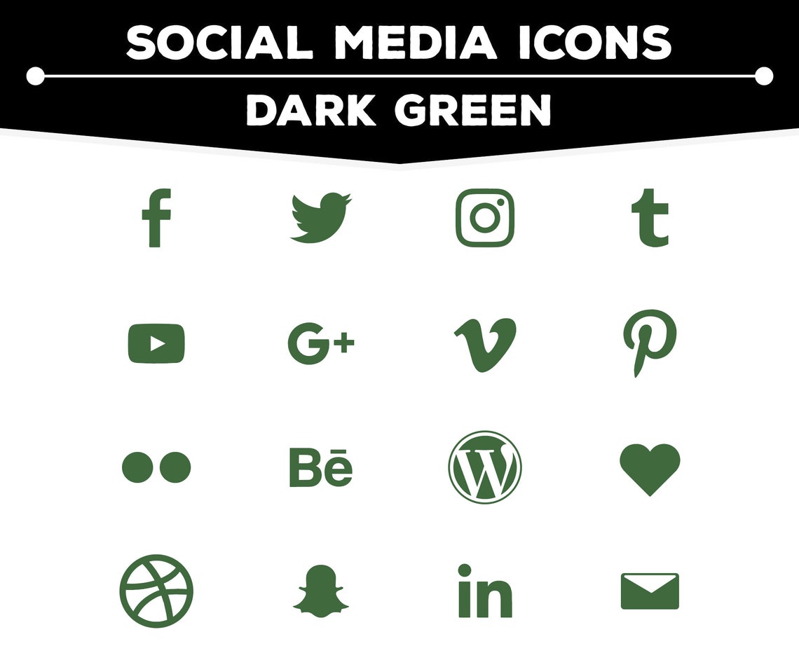 Social Media Icons Dark Green Icon Pack PNG Files for  Etsy