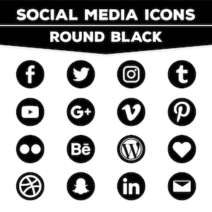 Social Media Icons - Round Black PNG Files for Web, Blog, and Print