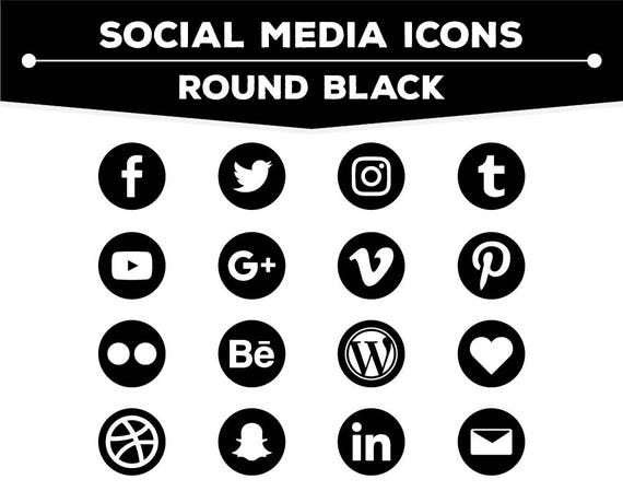 Social Media Icons Round Black Png Files For Web Blog And Etsy