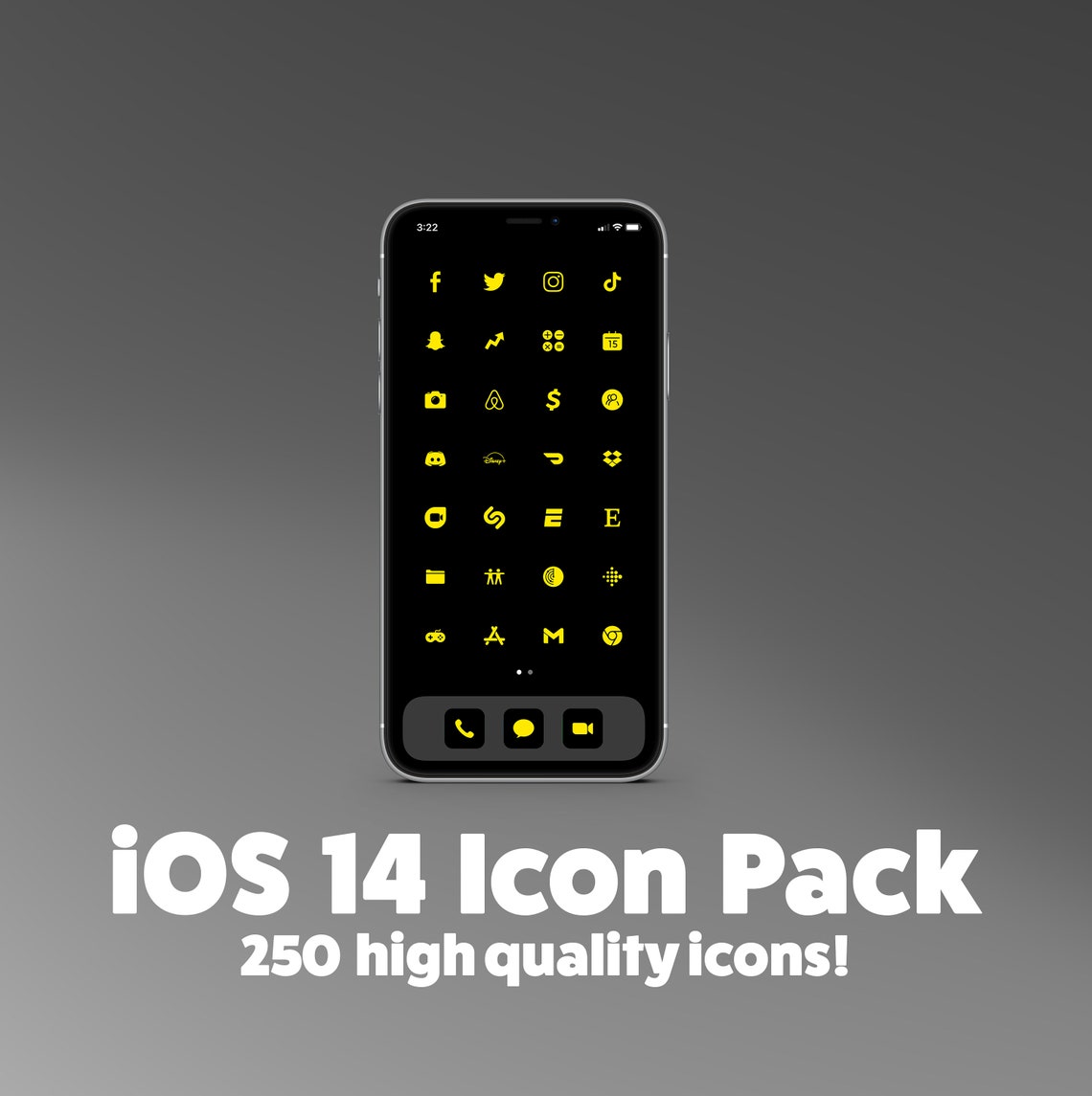 Ios 14 Icon Pack for Iphone 250 Icons Yellow Icons Custom Etsy