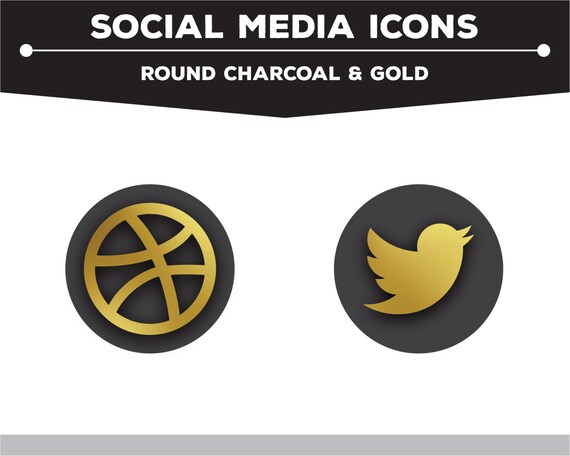 Social Media Icons Round Gold Charcoal Png Files For Web Etsy Hong Kong