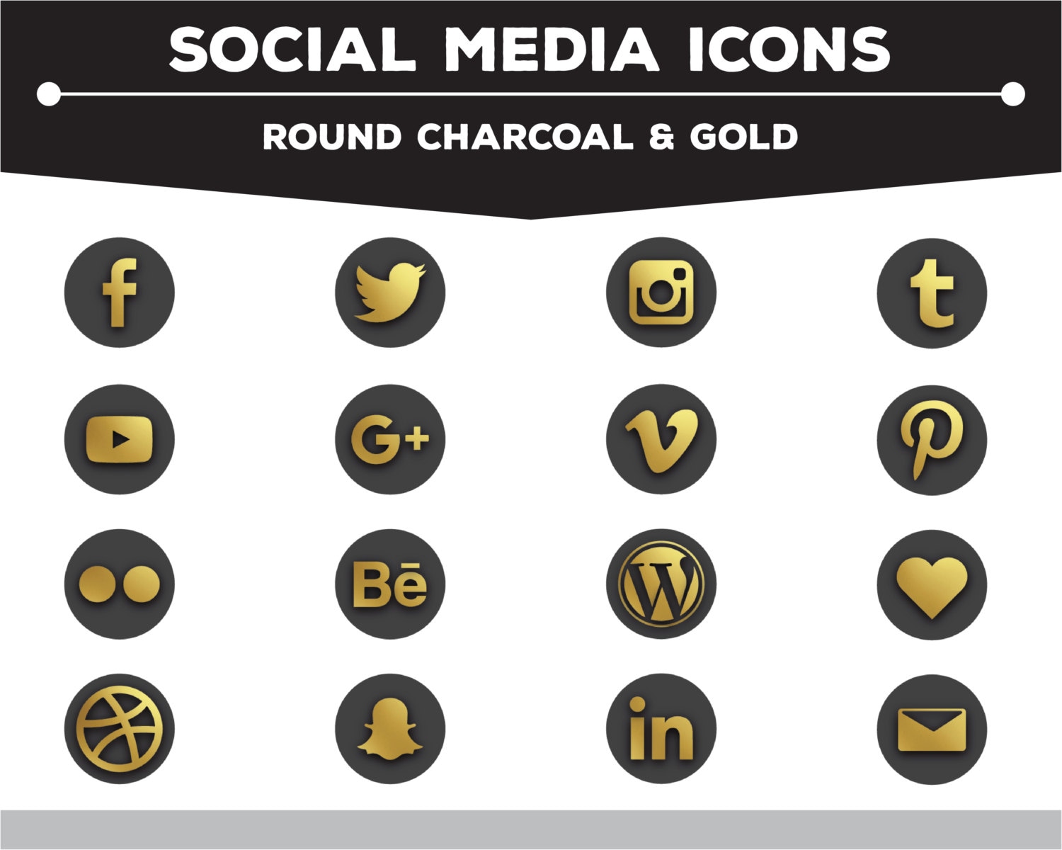 Social Media Icons Round Gold Charcoal Png Files For Web Etsy
