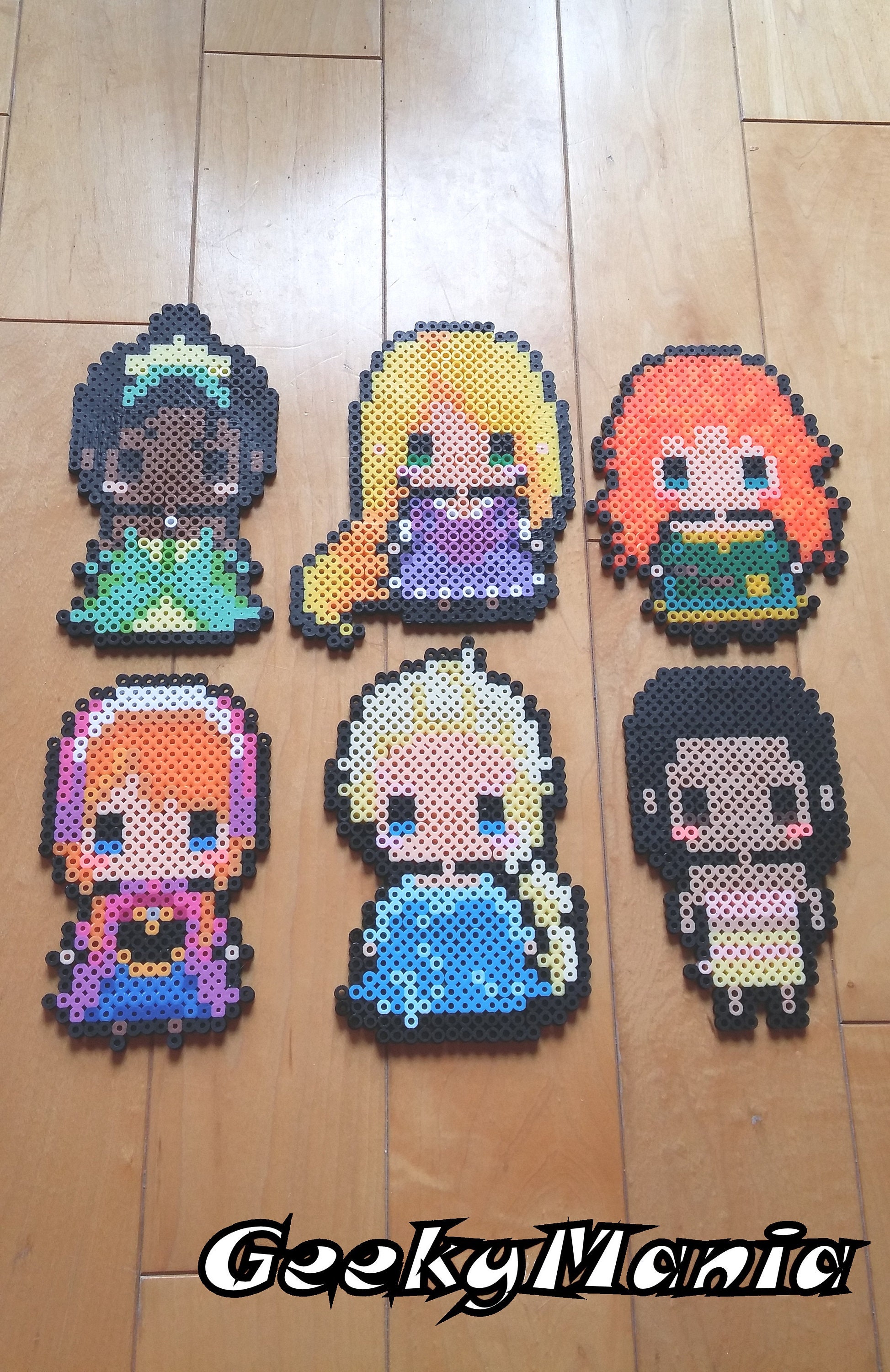 Disney Princess Set of 4, Perler Beads, Geekery, magnet, Ariel, Belle,  Tiana, Cinderella, Snow White, Jasmine, Rapunzel, Mulan, …