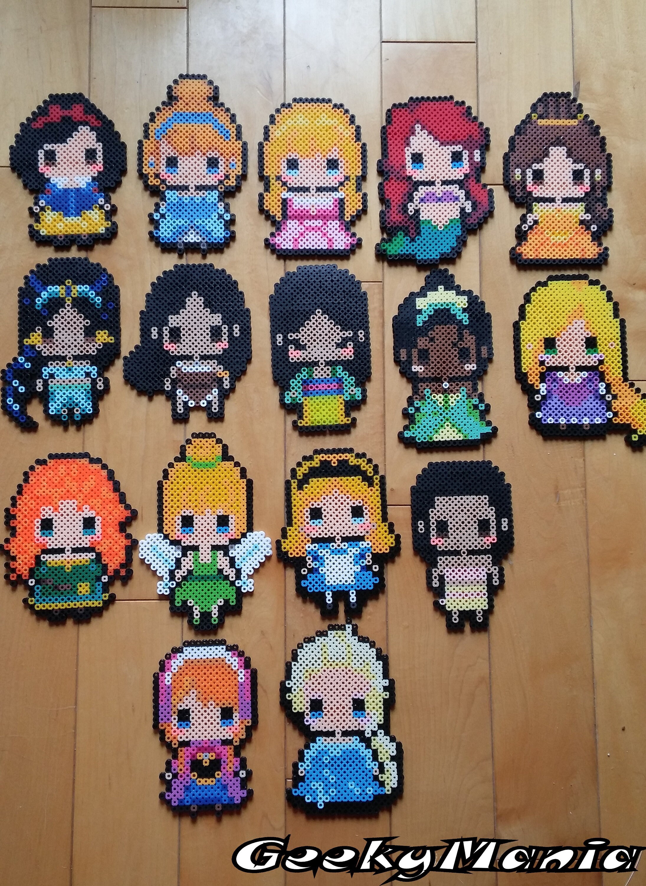 Disney Princess Set of 4, Perler Beads, Geekery, magnet, Ariel, Belle,  Tiana, Cinderella, Snow White, Jasmine, Rapunzel, Mulan, …