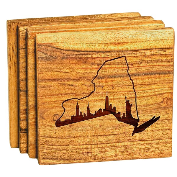 New York City Skyline Coasters - Custom Engraved Drink Coasters - Personalized Housewarming Gift- Realtor Closing Present for New Home Buyer