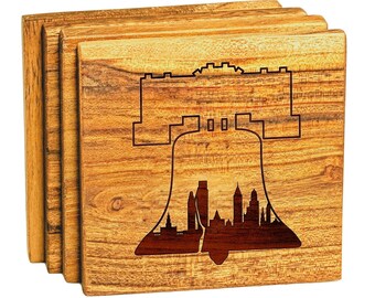 Philadelphia Coasters - Liberty Bell Skyline Coasters - Philadelphia Pennsylvania Housewarming Gift, Realtor Closing Gift, Philadelphia Gift