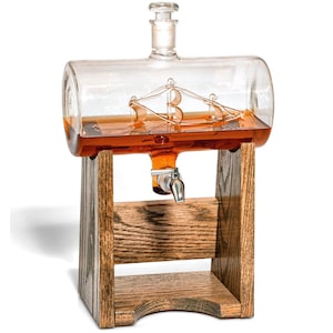 Personalized Ship Whiskey Decanter - Sailboat in a Bottle Kitchen Decor - Nautical Ships Wine Liquor Glass - Anniversary Housewarming Gift
