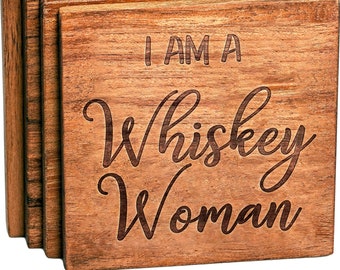 I Am A Whiskey Woman Coaster - Mother's Day Gifts - Bar Accessories for Mom who Likes Bourbon / Whiskey - Personalized Present