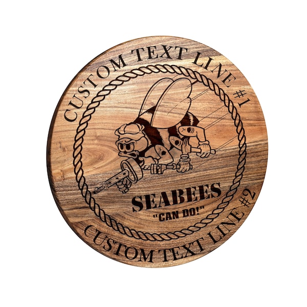 Seabees Bar Sign - Custom Engraved Wooden Mancave Sign for Retired Veteran - Navy Construction Battalion Wall Hanging / Wall Decor, Home Bar