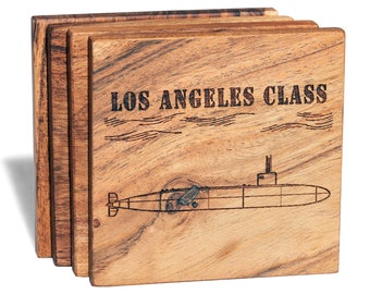Los Angeles Class Submarine Coaster Set - Navy Submarine Veteran Gift - Custom Engraved Wooden Coasters, Personalized Present for Retirement
