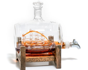 Personalized Whiskey / Bourbon Ship Decanter - Sailboat Ship in a Bottle Barware - Christmas Gift for Husband - Nautical Bar Decor for Dad