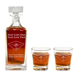 4th Marine Aircraft Wing Decanter Set - USMC Present for Retirement / Promotion - Personalized Marine Corps Gift Set - Semper Fidelis