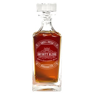 Infinity Bottle Decanter - Engraved Glass Decanter w/ Infinity Bottle Label Design - Unique Barware for Bourbon / Whiskey Enthusiast