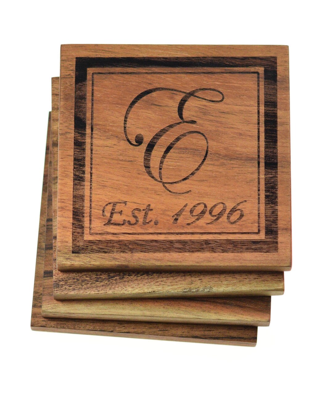 Personalized Initial Wooden Coaster Sets - Monogrammed Script Wood ...