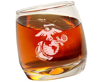 Hand Blown Glasses Marine Corps Gifts Real Projectile Officially Licensed USMC Whiskey Glass 8 Oz. 