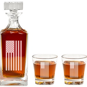American Flag Decanter Set - United States of America Whiskey Decanter & Glass Set - USA Gift - America Present