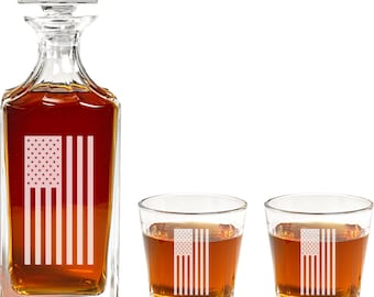 American Flag Decanter Set - United States of America Whiskey Decanter & Glass Set - USA Gift - America Present