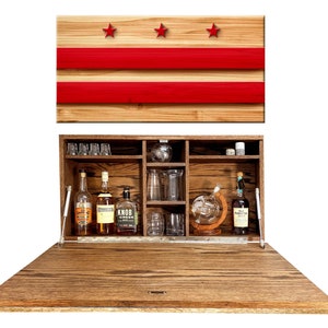Washington DC Flag Murphy Bar - Washington DC Hanging Bar Cabinet on Wall - Solid Wood Bar Cabinet - Hidden Hideaway Home Liquor Cabinet