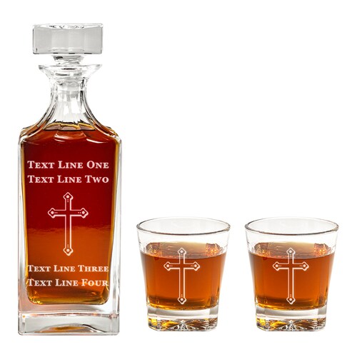 Cross Decanter Set - shops Personalized Christian Gift Ideas - Whiskey Decanter w/ Religious Cross - Present for Preacher, Pastor - Christianity