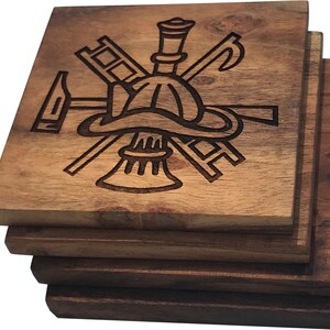 Firefighter Wood Coaster Set - Firefighter Scramble Engraved Wooden ...