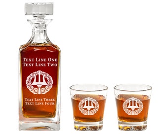 Navy Command Ashore Decanter Set - Retired Navy Veteran Present for Him - Gift for Husband or Dad - Navy Promotion or Retirement