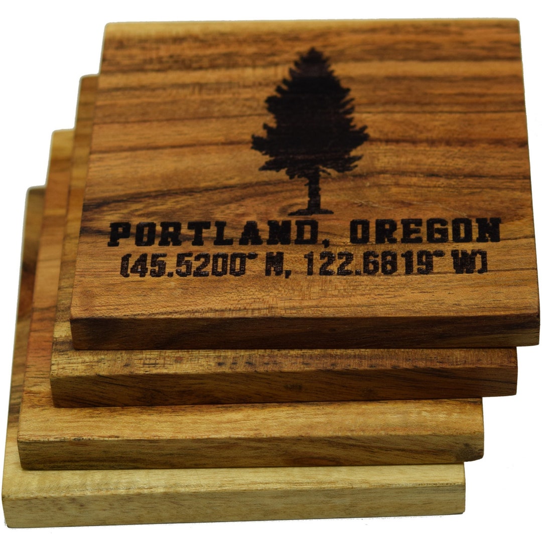 Portland Oregon Coaster Set Rose City Wooden Coasters Custom Handmade