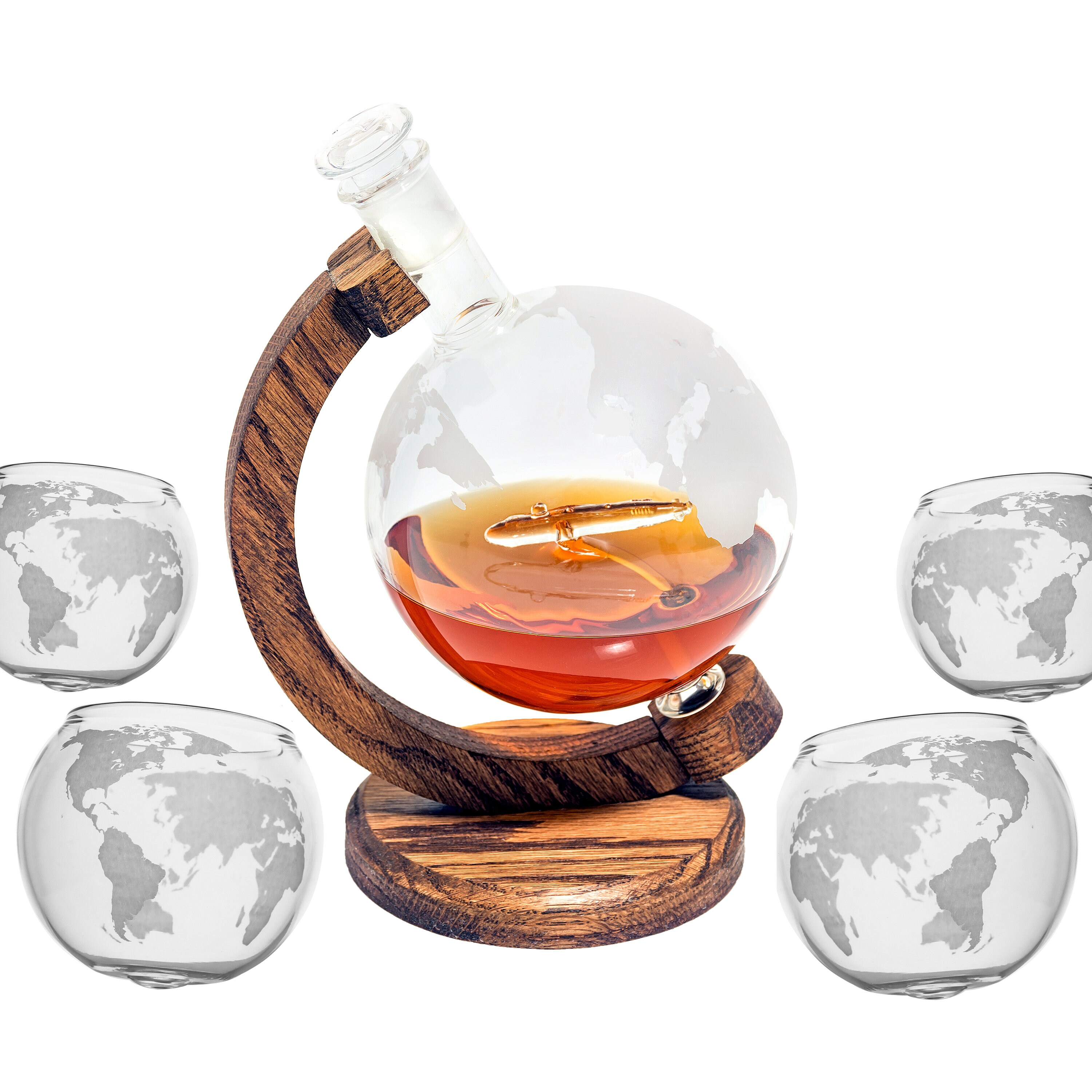 Globe Whiskey Decanter Inside Submarine Gift Decor Etched Etsy