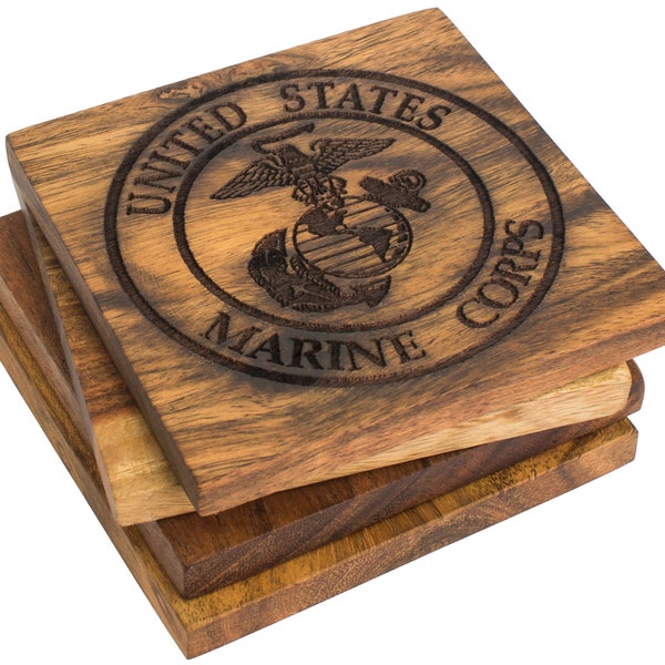 Marine Corps Coasters - US Marines, USMC Emblem Coasters - US Marine Corps Gifts, Graduation Gift, Usmc Gift, Eagle Globe Anchor- Retirement