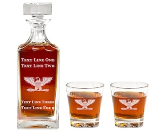 Colonel Insignia Decanter Set - Unique Present - Decanter w/ Glasses - Unique Promotion Gift - Present for Army, Marine Corps & Air Force