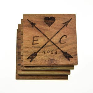 Personalized Wooden Coaster Set - Custom Drink Coasters Housewarming Gift - Coffee Table / Kitchen Decor- Table Centerpiece- Wedding Present