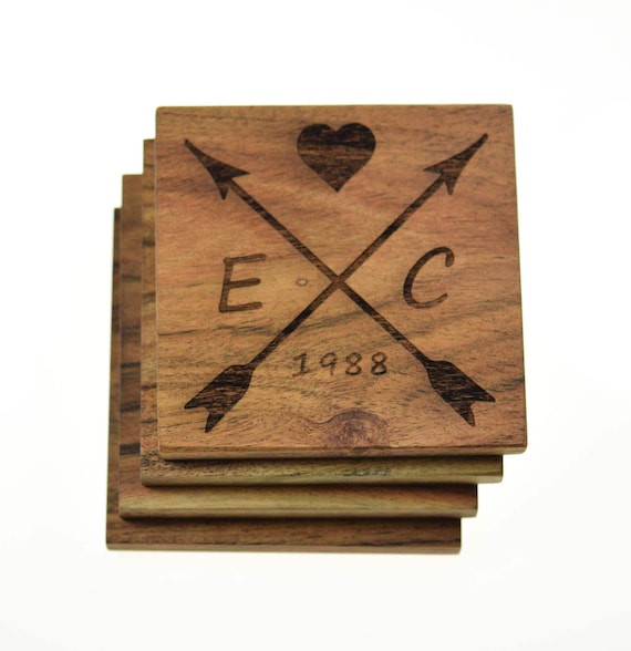 Personalized Wooden Coaster Set - Custom Drink Coasters Housewarming Gift - Coffee Table / Kitchen Decor- Table Centerpiece- Wedding Present