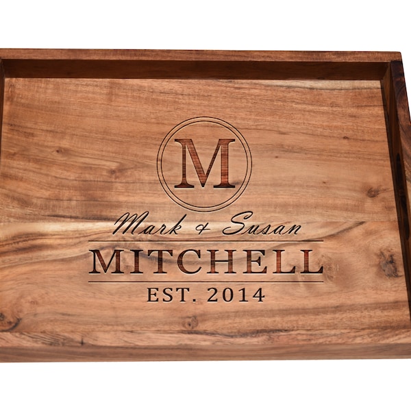 Personalized Wood Serving Tray w/ Handles - Custom Engraved Bar Tray - Wedding Gift for Couple - Housewarming Present, Realtor Closing Gift