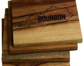 Kentucky Bourbon Country Coaster Set - Handmade Wooden Coasters for Kentucky Bourbon Lover - Unique Gift for Bourbon Drinker