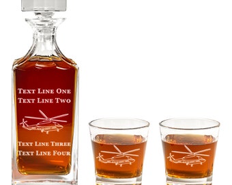 Engraved Seahawk MH-60 Helicopter Decanter Set - US Navy Helicopter MH60 Sea Hawk - Pilot Gift for Retirement, Christmas, Promotion etc
