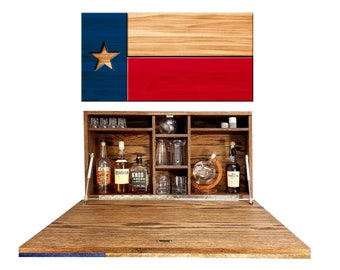 Texas Flag Murphy Bar - Texas Wall Hanging Bar Cabinet - Hidden Hideaway Home Bar Liquor Cabinet - Personalized Present - Fathers Day Gift