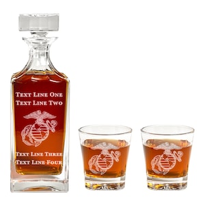 Marine Corps Decanter Set - USMC Present for Retirement, Promotion, Graduation, etc. Unique Barware for US Marines - Semper Fidelis