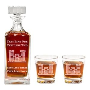 Army Corps of Engineers Decanter Set - Unique Present for Retirement, Promotion, or Milestone - Corps of Engineers Gift Set for Him