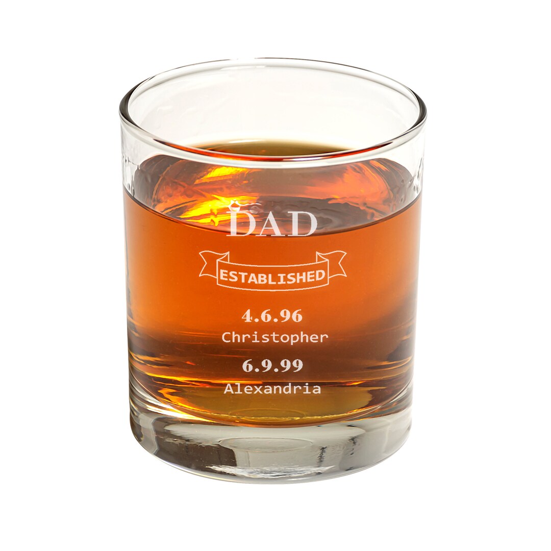Personalized Fathers Day Whiskey Glass Customizable Gift W/ Kids