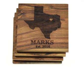 Personalized Coasters - Housewarming Gift, Wedding Gift, Christmas Gift - Custom Coasters, Choose Any State, Name, Monogram Unique Design