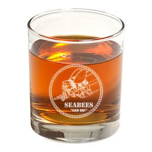 Seabees Engraved Whiskey Glass (Set of Two) - Construction Battalion Gift - Seabees Collection - Personalized Retirement / Promotion Present