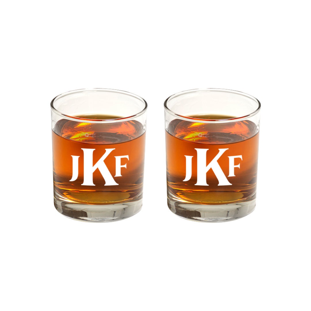Personalized Whiskey Glasses Classicstyle Initials Set of Etsy