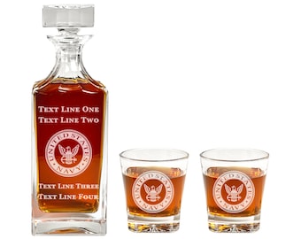 Navy Emblem Decanter Set w/ Whiskey Glasses - Retired Navy Veteran Present for Him - Gift for Husband or Dad - Navy Promotion or Retirement