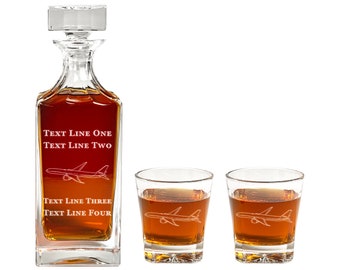 777 Commercial Pilot Decanter Set - Pilot Gift, Retirement Gift - Decanter w/ Whiskey Glass - 777 Airplane Pilot - Pilot Gifts for Men