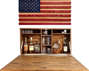 American Flag Murphy Bar - United States Flag Wall Hanging Bar Cabinet / Liquor Cabinet - Hidden Hideaway Gift for Retirement / Fathers Day