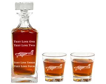 PA 28 Airplane Decanter Set - Piper Cherokee Aircraft Whiskey Liquor Bottle - Aviation Pilot Wedding Anniversary Bourbon Gift for Husband