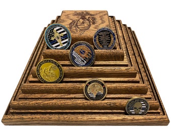 Spinning Pyramid Challenge Coin Holder - Handmade Coin Display for Military, Fire, Police Coins - 100 Coin Holder Display - Retirement Gift