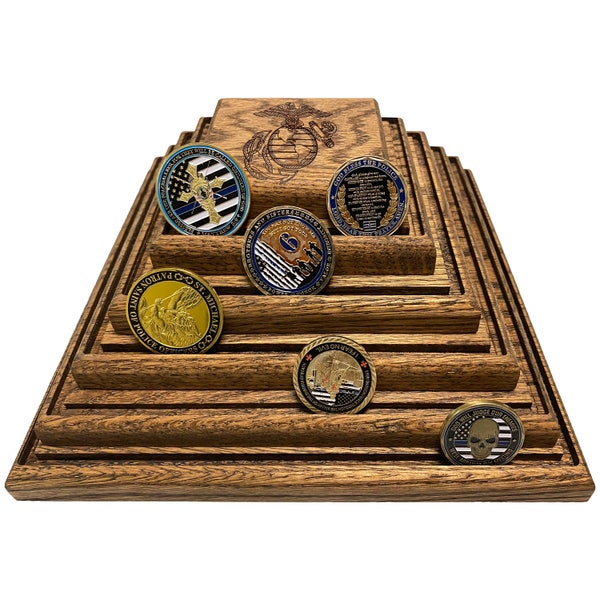 Spinning Pyramid Challenge Coin Holder - Handmade Coin Display for Military, Fire, Police Coins - 100 Coin Holder Display - Retirement Gift