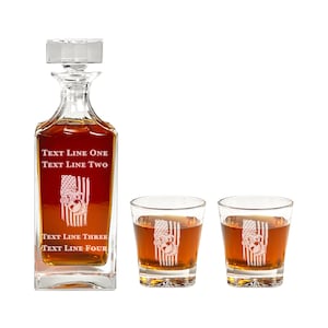 Marine Corps Decanter with American Flag, Decanter Set with 2 Glasses - USMC Military Retirement Gift - Unique United States Marines Present