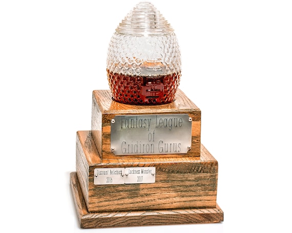 Perpetual Fantasy Football Trophy Decanter - Pass Along League Champion Trophy - 32 Years of Winners